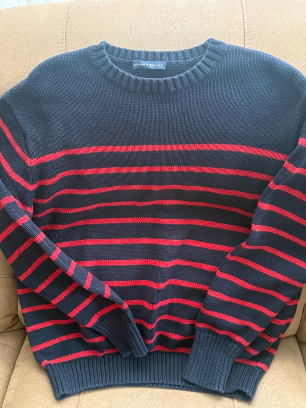 Brandy Melville Navy & Red Striped Crewneck Sweater